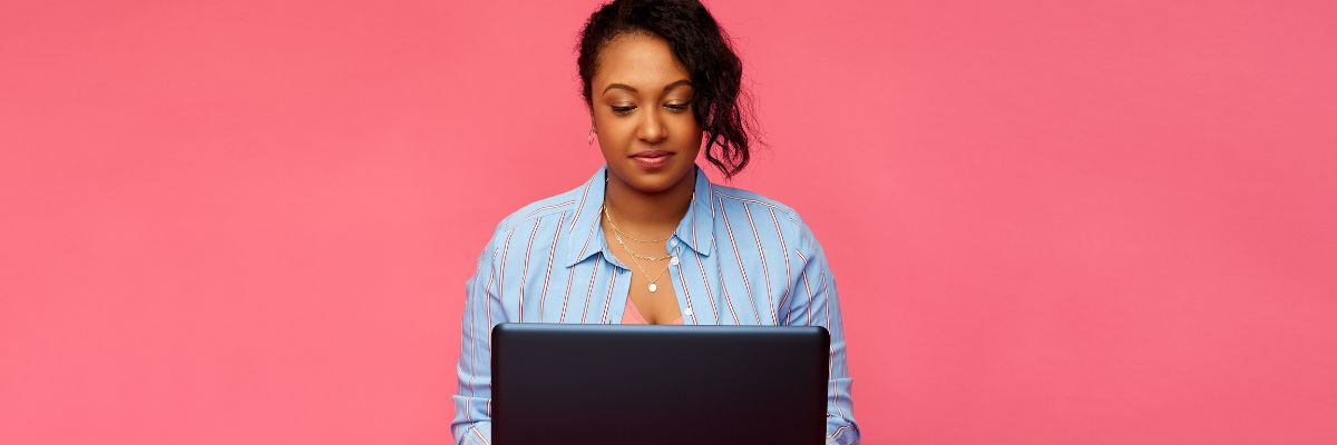 woman sat using laptop